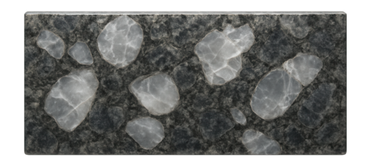 Granite countertop section with large quartz crystals and polished finish