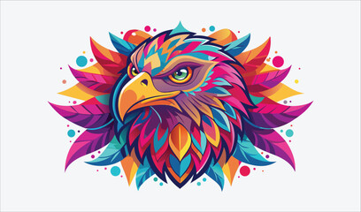 Fototapeta premium Vibrant Colorful Eagle Head with Abstract Floral Feathers Design, Artistic Illustration