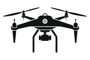 Black drone with camera captures aerial views on a white background