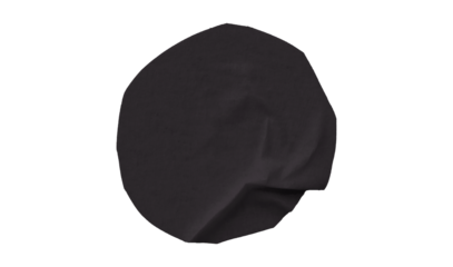 Black circle masking tape sticker with wrinkled edges, separate wrinkled round paper on transparent background.