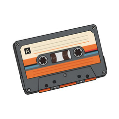 Fototapeta premium Retro Cassette Tape with Orange Blue Design in Flat Style