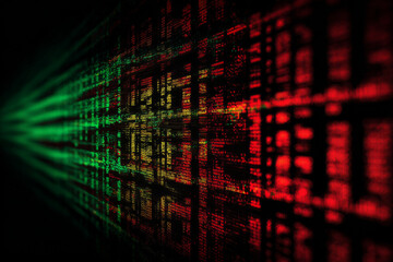 a financial heat map screen glowing with intense red and green