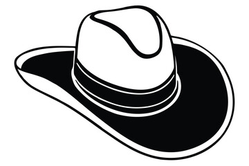 Black and white cowboy hat outlined with simple western style on a white background