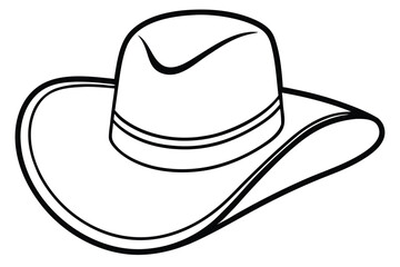 Bold black line drawing presents a classic cowboy hat on a white background