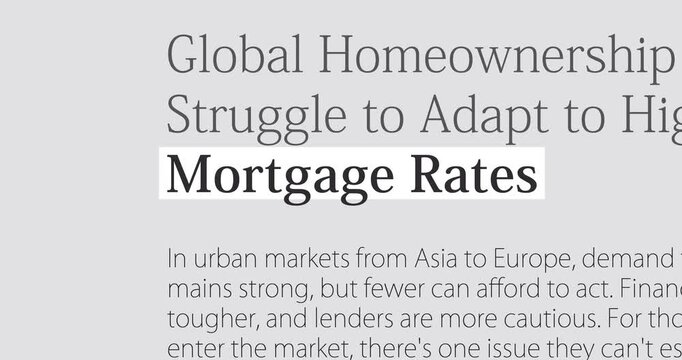 Mortgage Rates in the news overview titles across media, changing newspaper headlines sequence about Home Loans and mortgage theme, loop footage