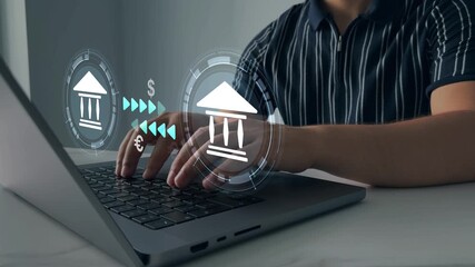 Banks financial transfer money. Bank transfer concept, showing currency connected global financial transactions.Online banking operations and interbank digital payment. - Powered by Adobe