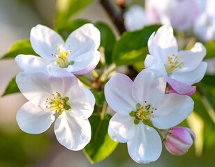 Obraz premium Close-up of delicate, white apple blossoms