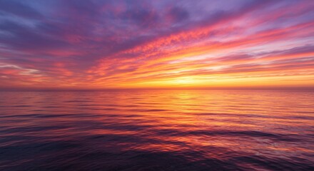 Vibrant Sky at Sunset Reflecting on Calm Ocean Water