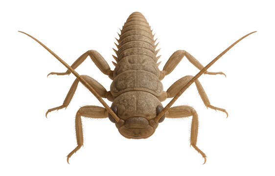 Freshwater macroinvertebrate stonefly nymph with flat body and two cerci