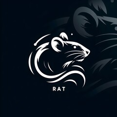 Fototapeta premium Sleek white rat logo design on dark background conveying speed and agility for modern branding
