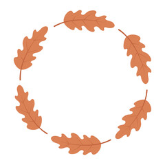 Autumn wreath of falling orange leaves. Vector round frame for the design of postcards, invitations and seasonal decor.