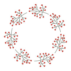 Autumn wreath of red berry bushes. Vector round frame for the design of postcards, invitations and seasonal decor.