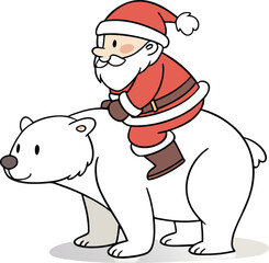Cartoon vector illustration of Santa Claus and a bear celebrating a merry Christmas holiday season with a gift