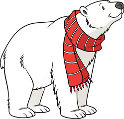 A cute cartoon polar bear character in a cap is having fun skiing in a winter drawing