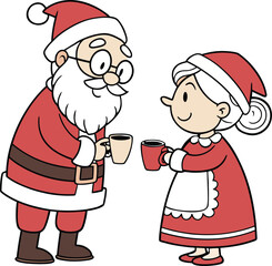 A cute christmas illustration of santa claus with a little girl and a gift