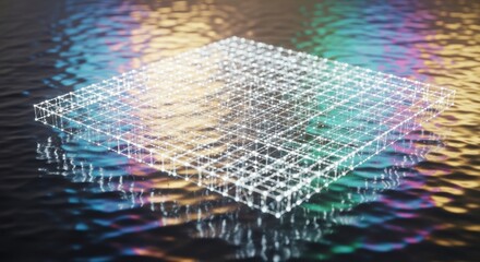 Obraz premium Digital Grid Floating on Iridescent Water