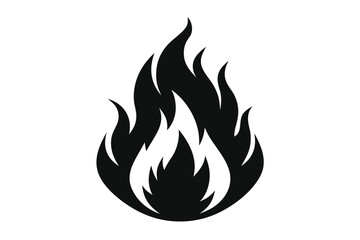 Black flame ignites upwards intensely against a clean white backdrop in a simple vector