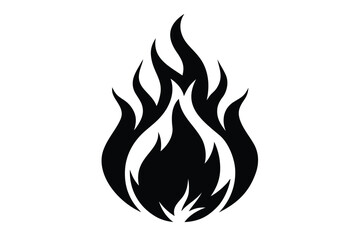 Isolated black fire icon depicts a flickering flame against a plain white background