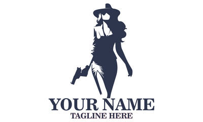 Chic spy day icon. chic spy women vector illustration and confident woman in suit and hat holding gun with determined look vector illustrasion