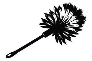 A black silhouette of a feather duster on a stark white background appears