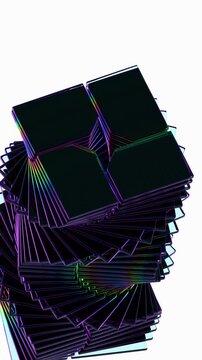 a pile of black and purple colored cards