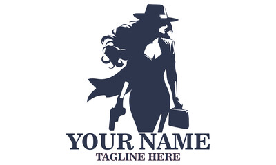 Chic spy day icon. chic spy women vector illustration and confident woman in suit and hat holding gun with determined look vector illustrasion