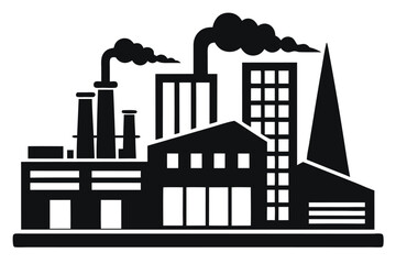 Obraz premium Black industrial complex releases smoke on a white backdrop creating a bold contrasting silhouette