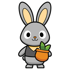 Adorable Cartoon Rabbit Character Holding a Pot of Greenery a Whimsical and Heartwarming Illustration Perfect for Children's Content and Springtime Themes