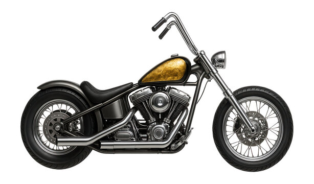 Chopper with a gold leaf detail on the fuel tank and chrome ape hangers