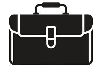 Black business briefcase features white outlines, a handle, and a secure latch on white