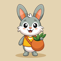 Cheerful Cartoon Rabbit Carrying a Pot with Greenery a Delightful Illustration Full of Character and Charm for Various Design Projects