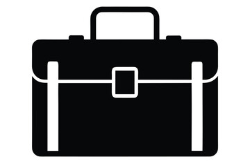 A black briefcase with a white buckle is centered against a white background