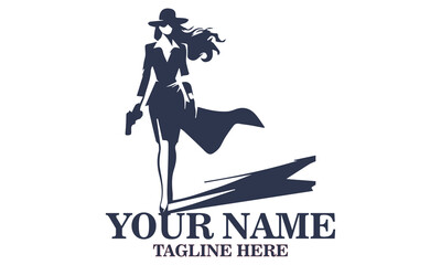 Chic spy day icon. chic spy women vector illustration and confident woman in suit and hat holding gun with determined look vector illustrasion