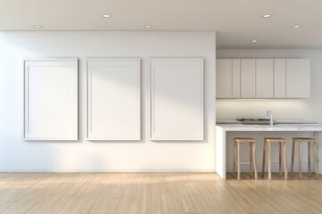 Fototapeta premium Modern kitchen interior with empty art frames