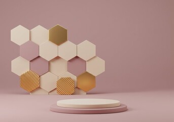 Obraz premium A geometric background of mauve and gold hexagons.