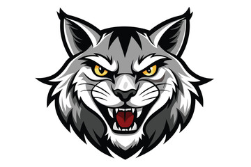 Fierce wolf head displays menacing fangs and sharp yellow eyes over a white backdrop