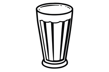 A stylized black and white drink glass stands alone with vertical stripes