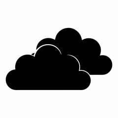 Two black stylized clouds floating in the sky against a white background