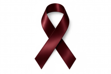 Burgundy support ribbon symbolizing multiple myeloma awareness, displayed against transparent background