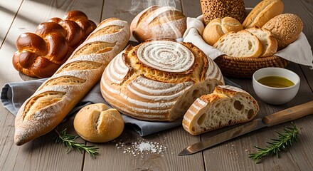 Artisan bread on rustic table	