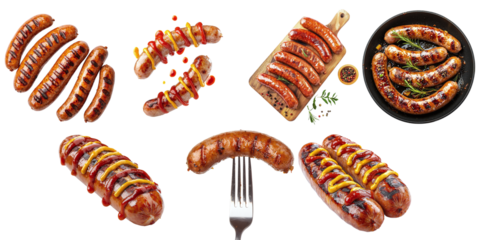 Set of tasty Bavarian fried sausages isolated on a transparent background PNG
