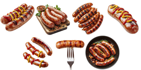 Set of tasty Bavarian fried sausages isolated on a transparent background PNG
