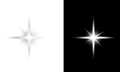 Bright white star flare with a luminous center, an isolated graphic light effect on a split  PNG background.