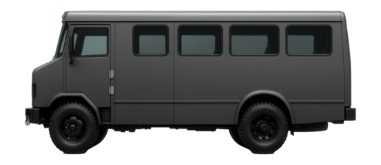 Armored convoy bus with heavy-duty door hinges and front tow hooks