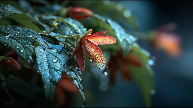 Morning Dew on a Flowering Maple

