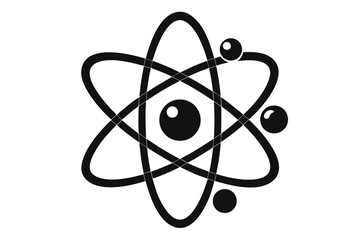 An atom structure exhibits swirling orbits and central nucleus against a pure backdrop