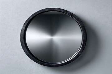 Contemporary black oval mirror against light textured wall high resolution image