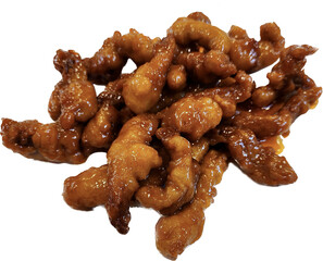 fried pork with garlic and sweet sauce isolate on white background 