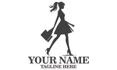 Handbag day icon. Woman with handbag vector illustrasion, Elegant black silhouette vector illustration of a stylish woman walking gracefully while holding a handbag, handbag logo design