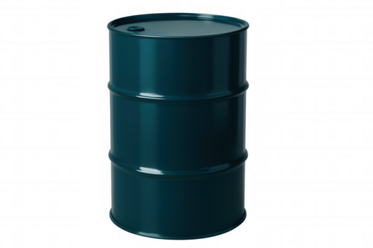 Metallic green oil barrel gleaming, representing industrial energy sector with clean isolated transparency
